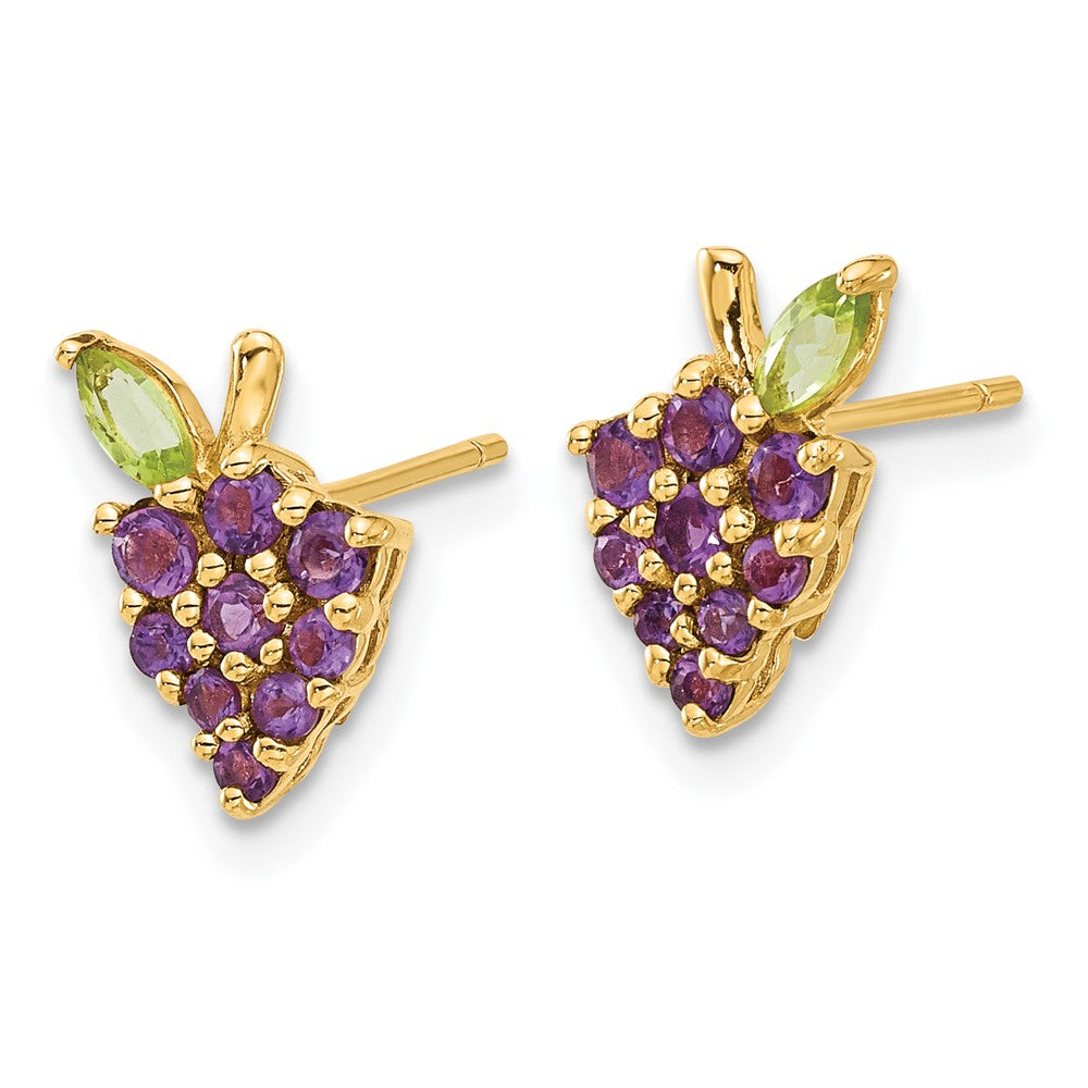 14K Gold Amethyst and Peridot Grapes Post Earrings
