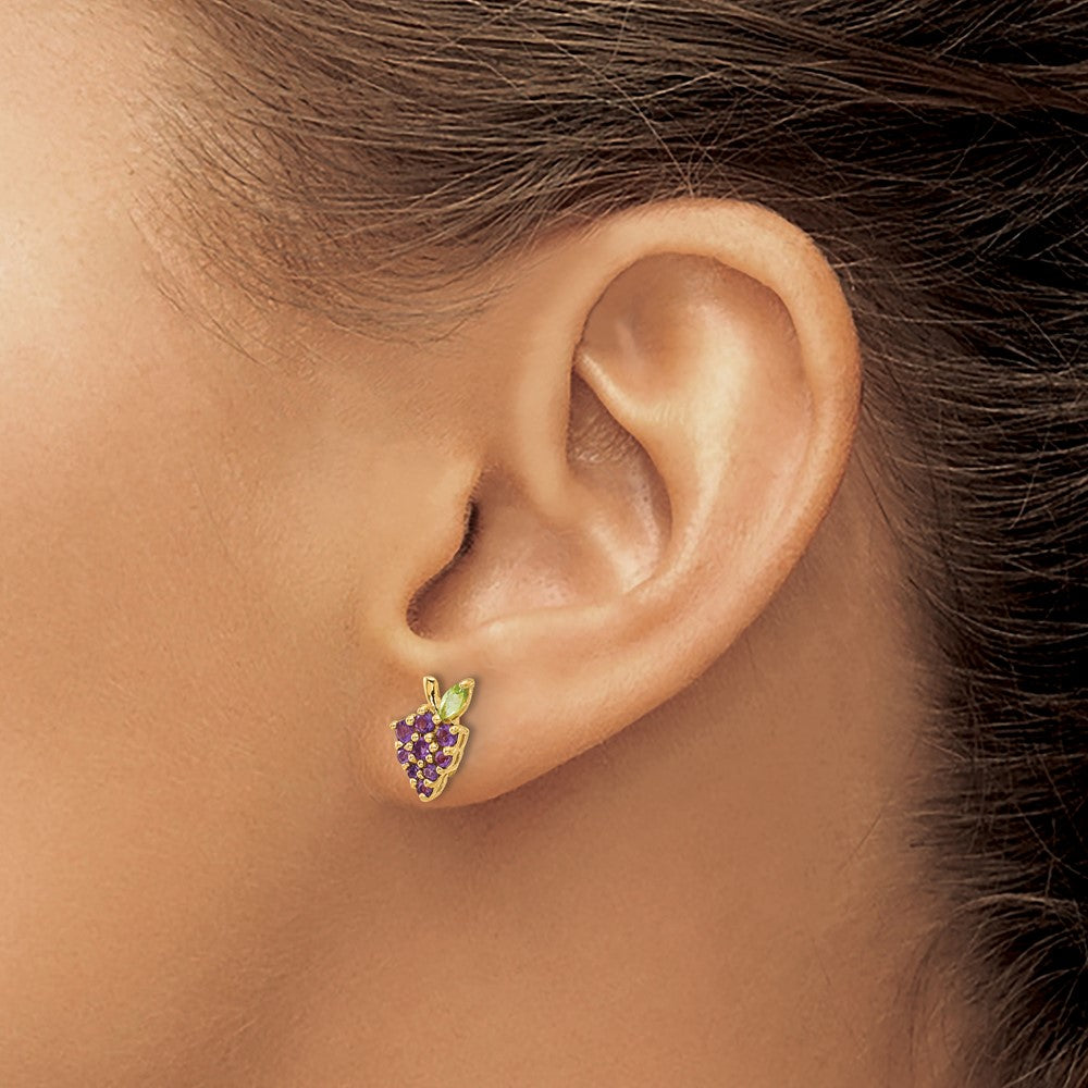 14K Gold Amethyst and Peridot Grapes Post Earrings