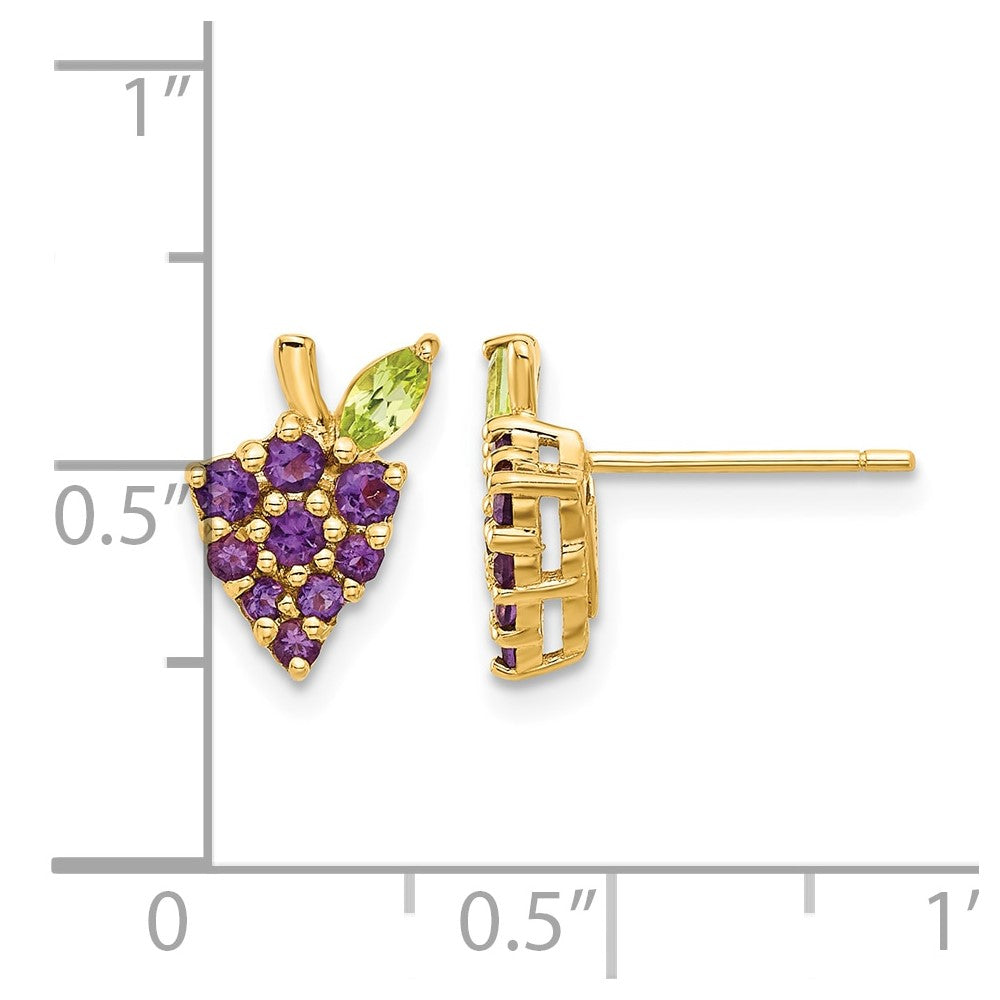 14K Gold Amethyst and Peridot Grapes Post Earrings
