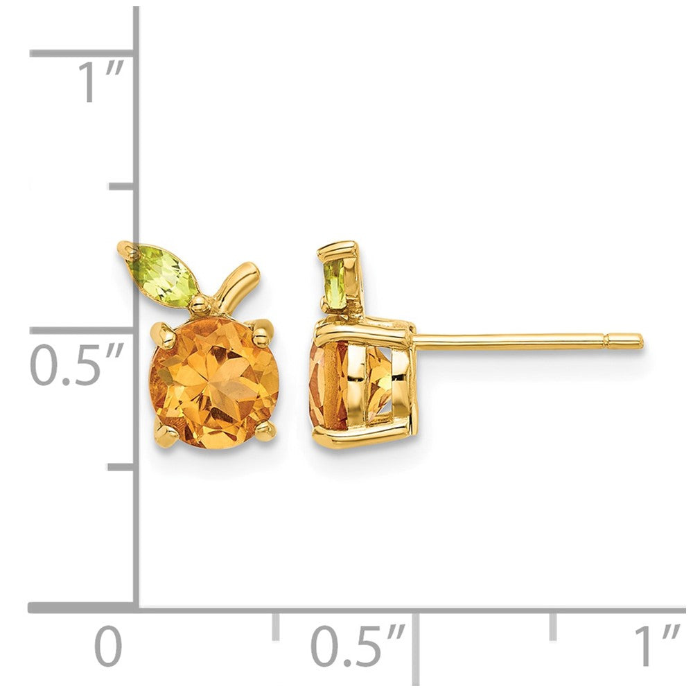 14K Gold Citrine and Peridot Orange Post Earrings