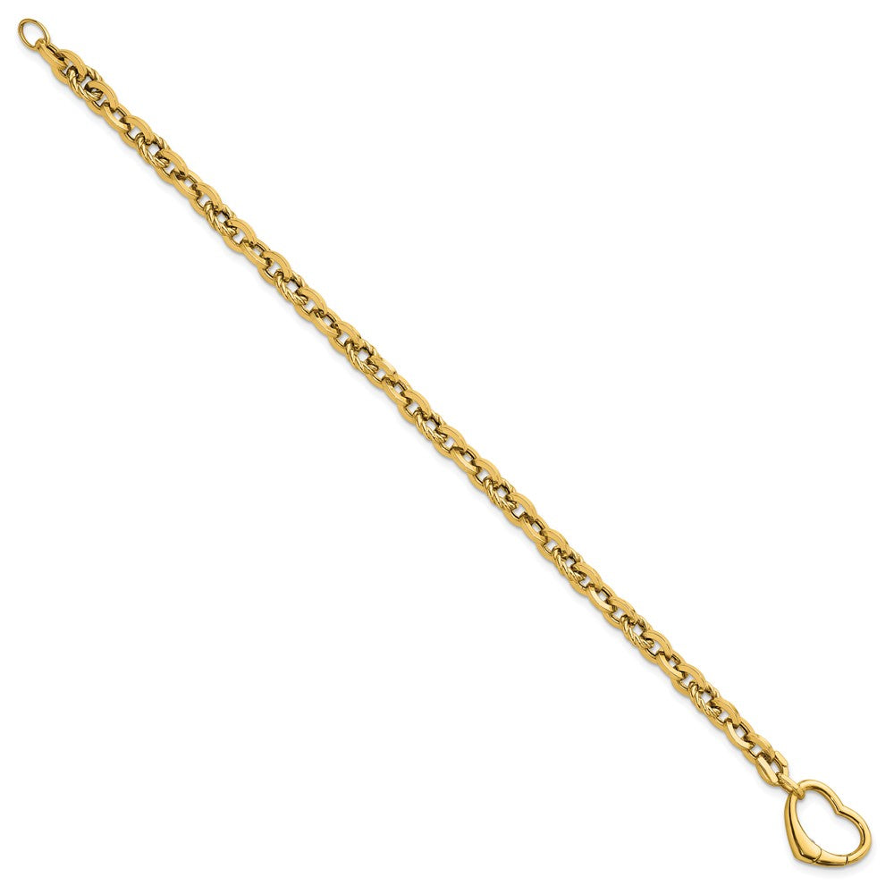 14k Polished & Twisted Link Heart Clasp 7.5 in Bracelet