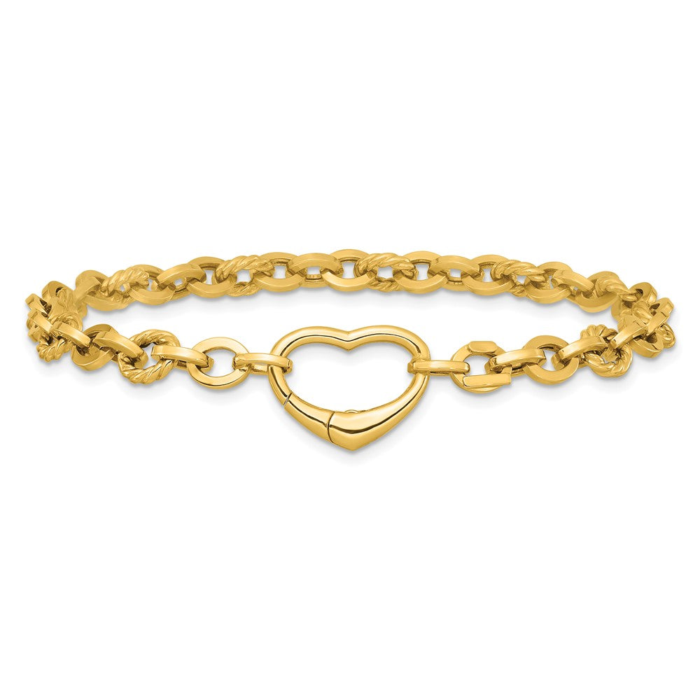 14k Polished & Twisted Link Heart Clasp 7.5 in Bracelet