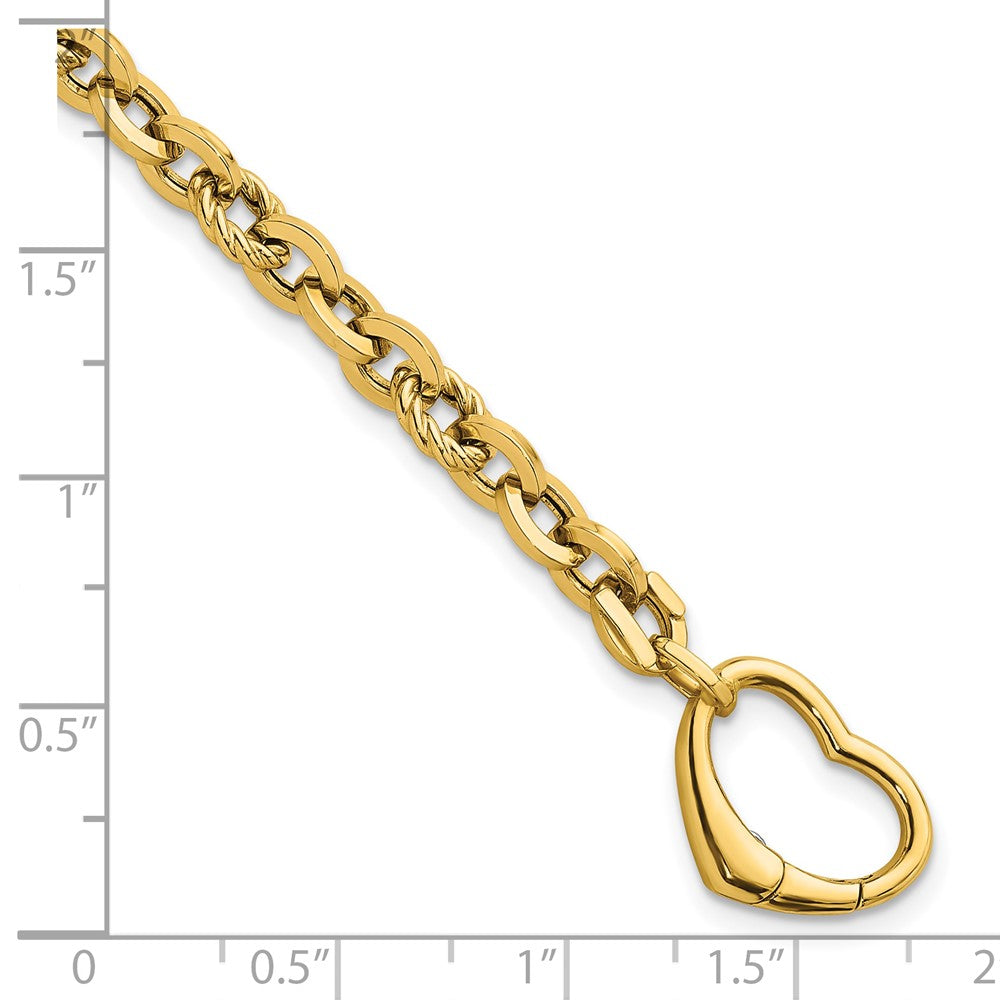 14k Polished & Twisted Link Heart Clasp 7.5 in Bracelet