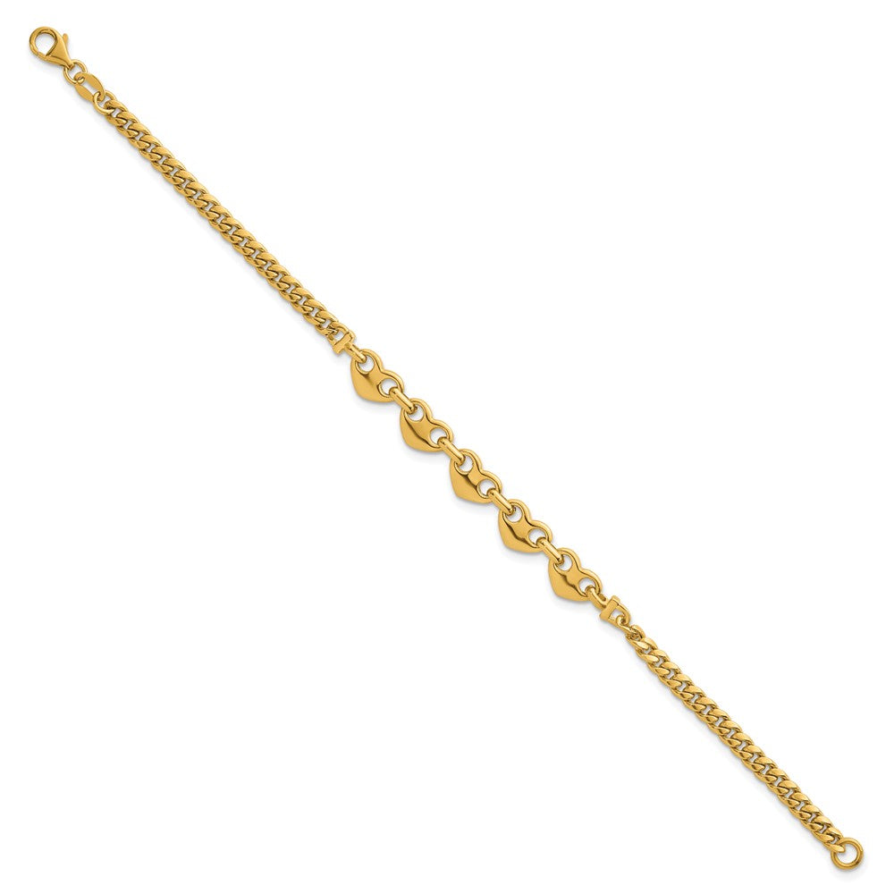 14k Polished Hearts Curb Link 7inch Bracelet