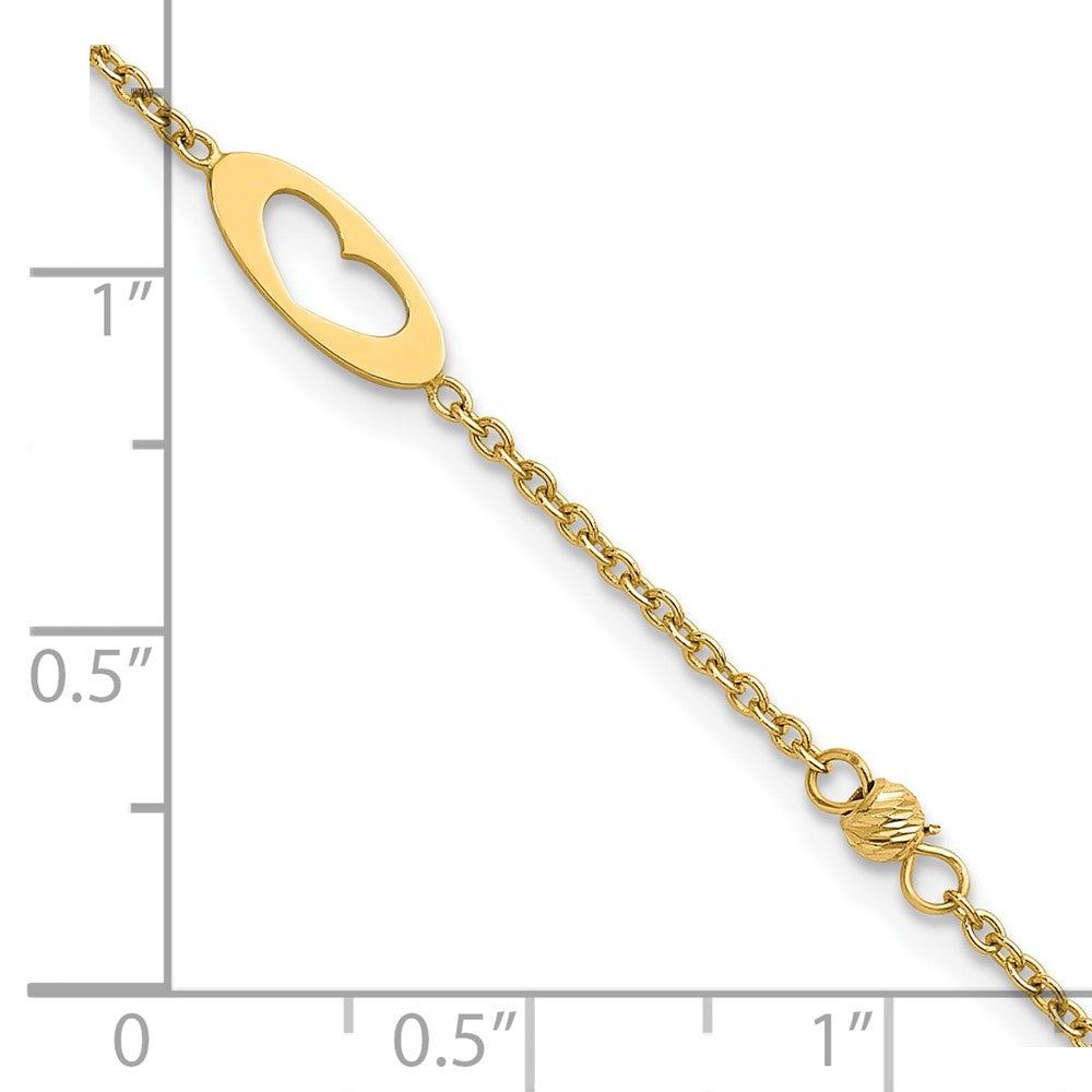 14k Polished Link Hearts and D/C Beads 7.5in Bracelet