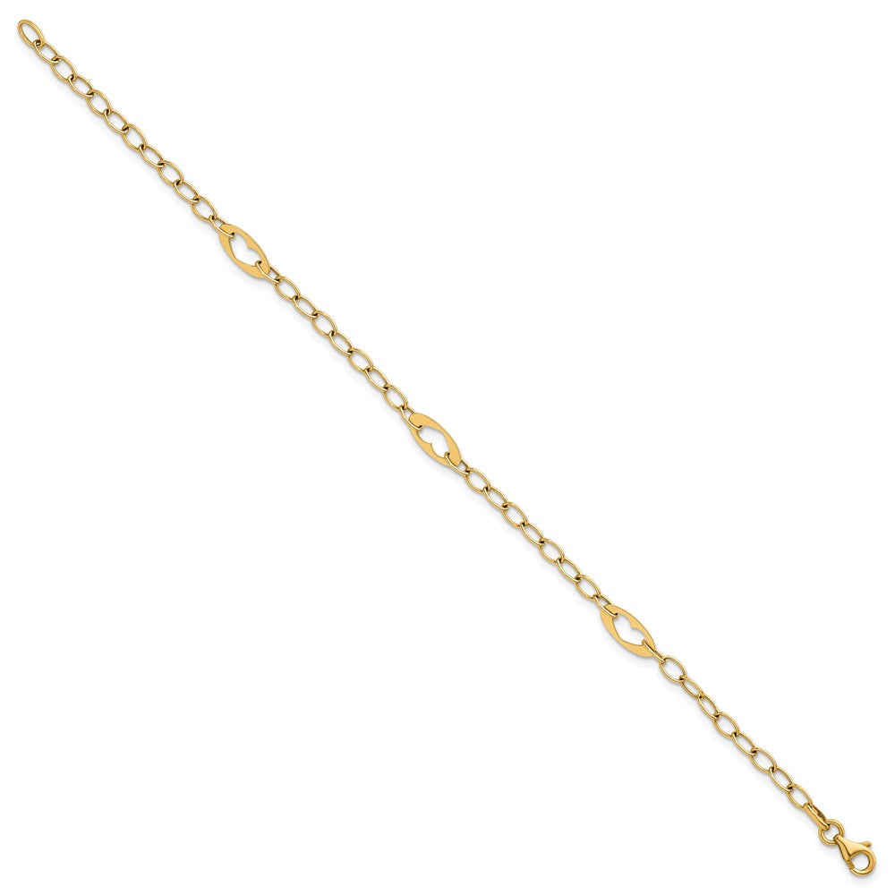 14k Polished Heart Link 7.25in Bracelet