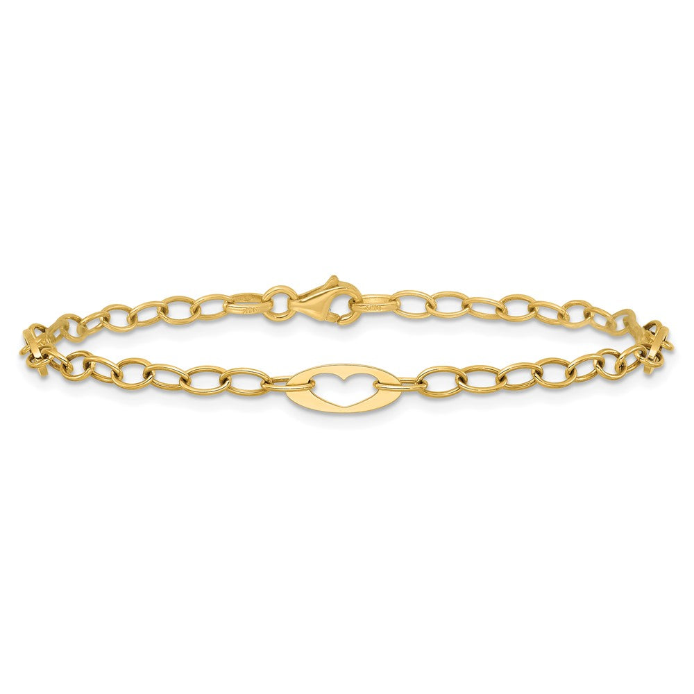 14k Polished Heart Link 7.25in Bracelet