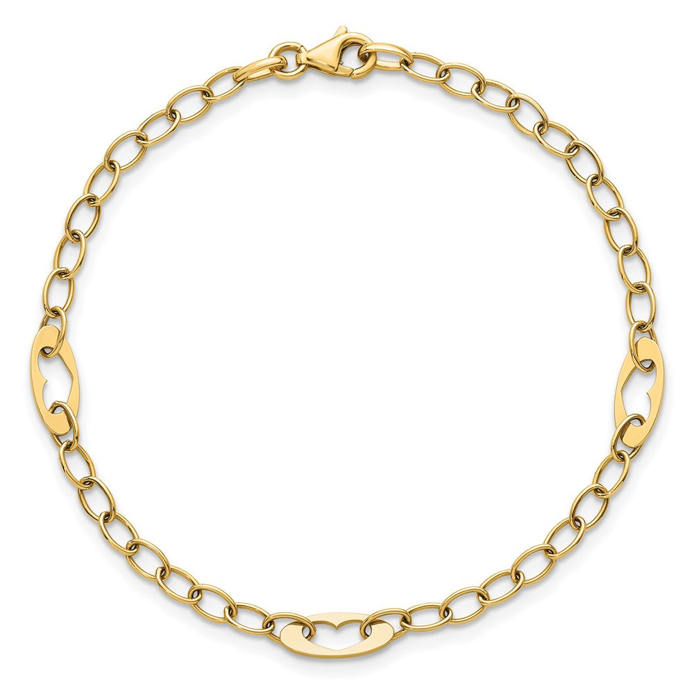 14k Polished Heart Link 7.25in Bracelet
