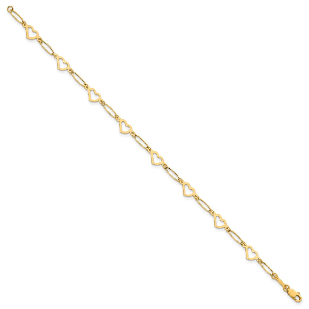 14k Polished Oval Link and Hearts 7.5in Bracelet