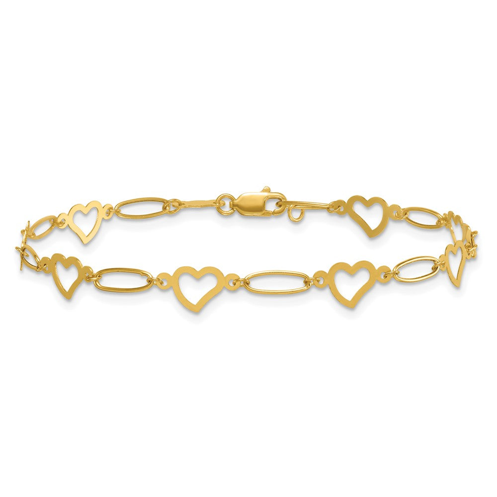 14k Polished Oval Link and Hearts 7.5in Bracelet