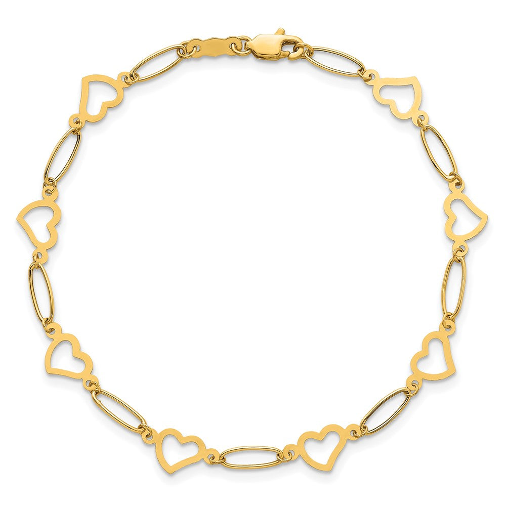14k Polished Oval Link and Hearts 7.5in Bracelet