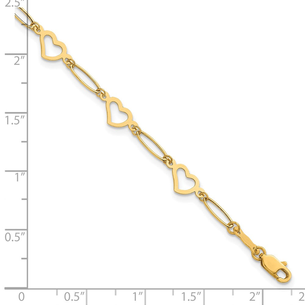 14k Polished Oval Link and Hearts 7.5in Bracelet