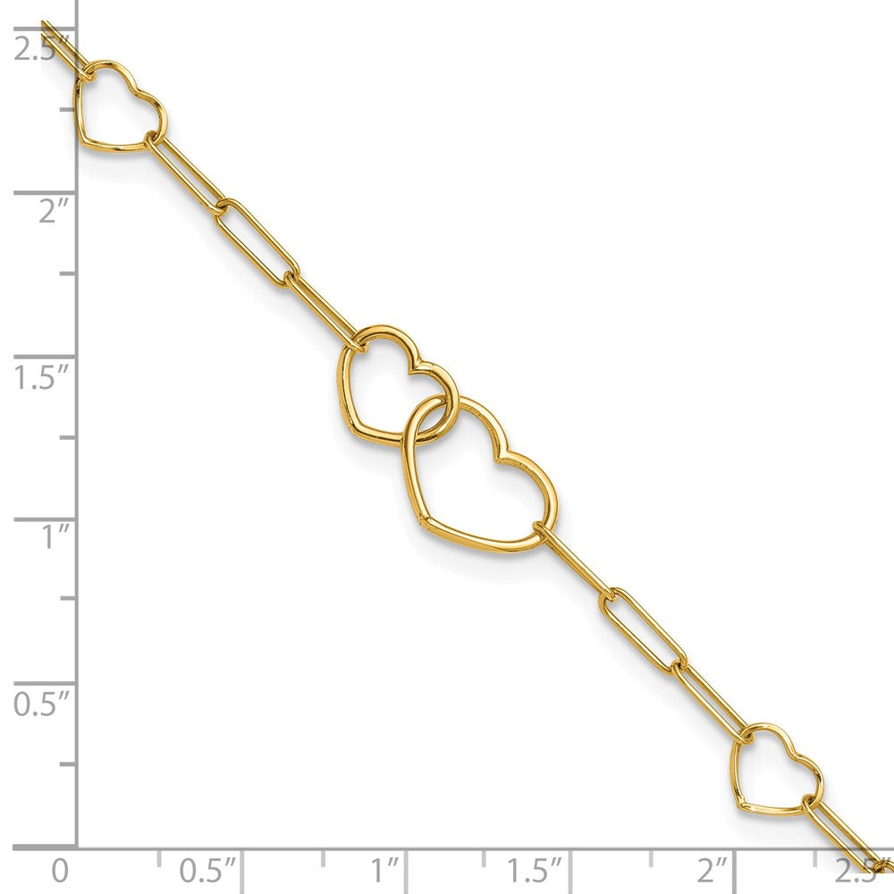 14k Polished Paper Clip Link Heart Shape 7.5in Bracelet
