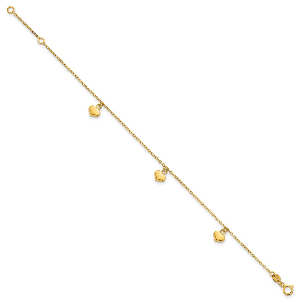 14k Polished 3D Heart w/.75in Ext Bracelet