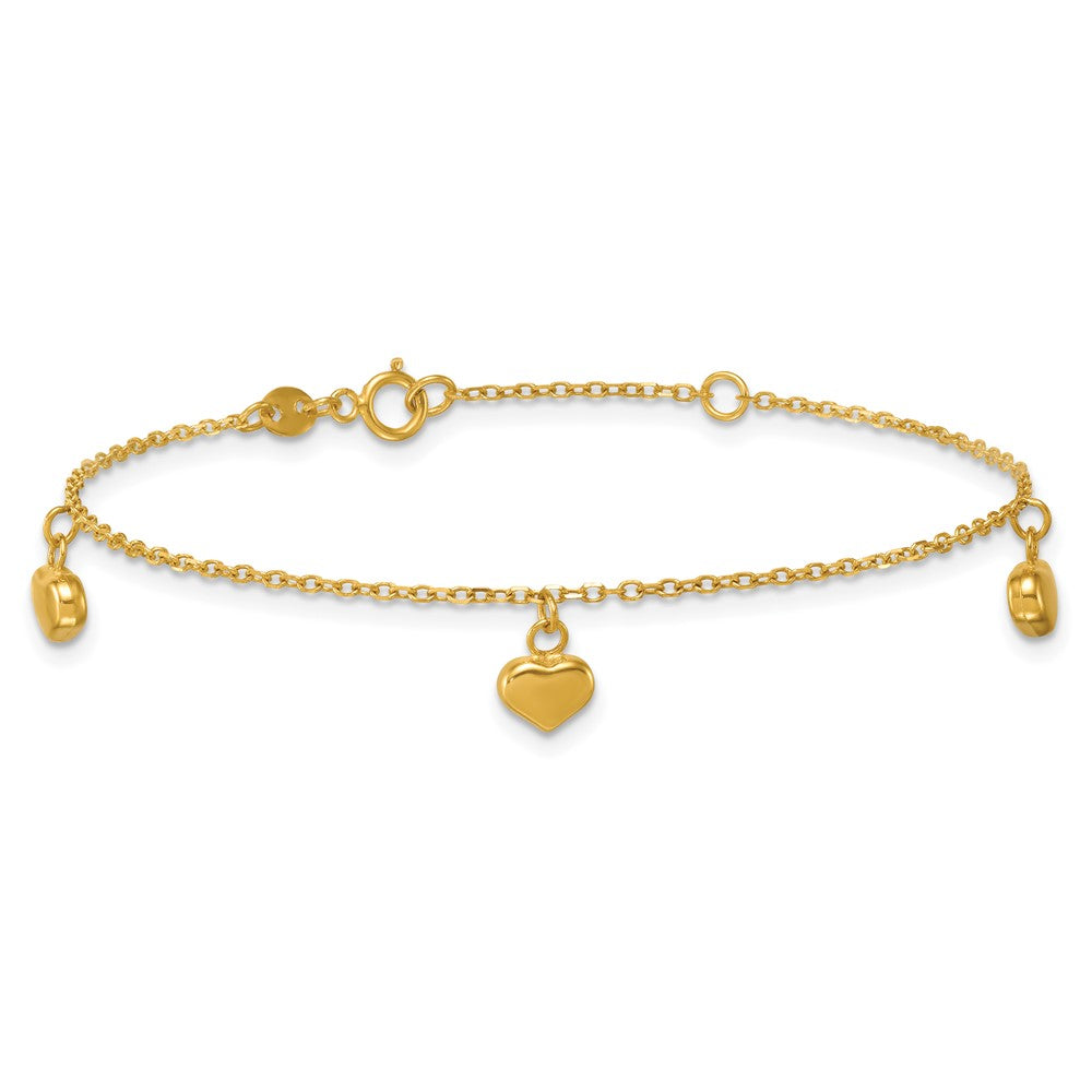 14k Polished 3D Heart w/.75in Ext Bracelet