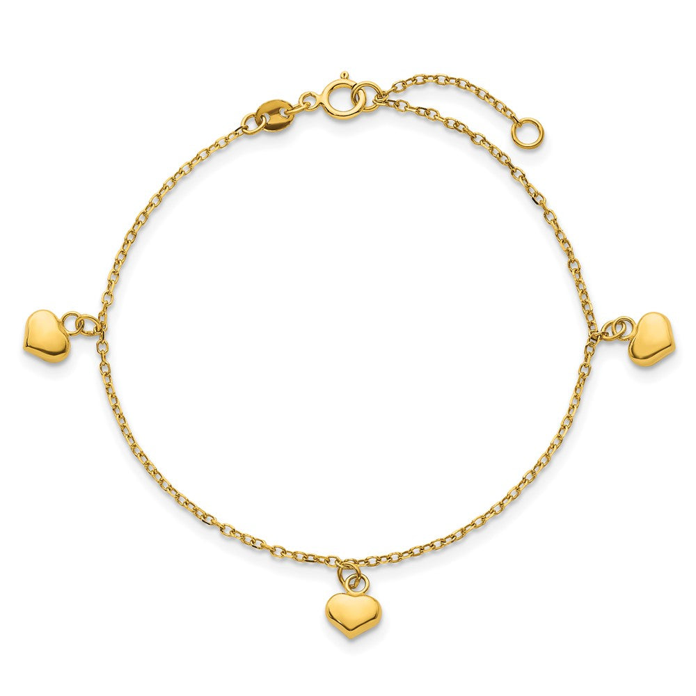 14k Polished 3D Heart w/.75in Ext Bracelet