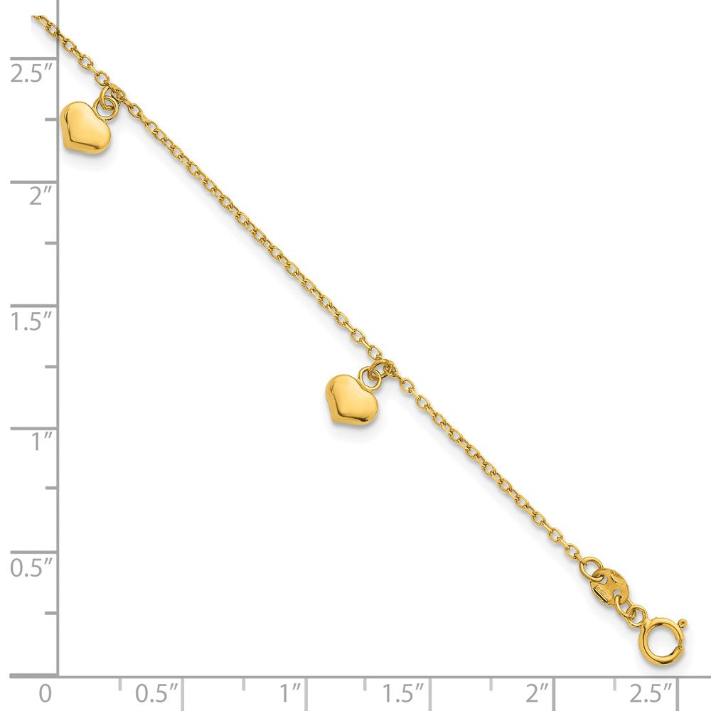 14k Polished 3D Heart w/.75in Ext Bracelet