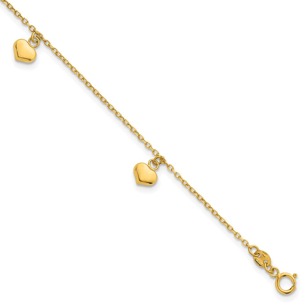 14k Polished 3D Heart w/.75in Ext Bracelet