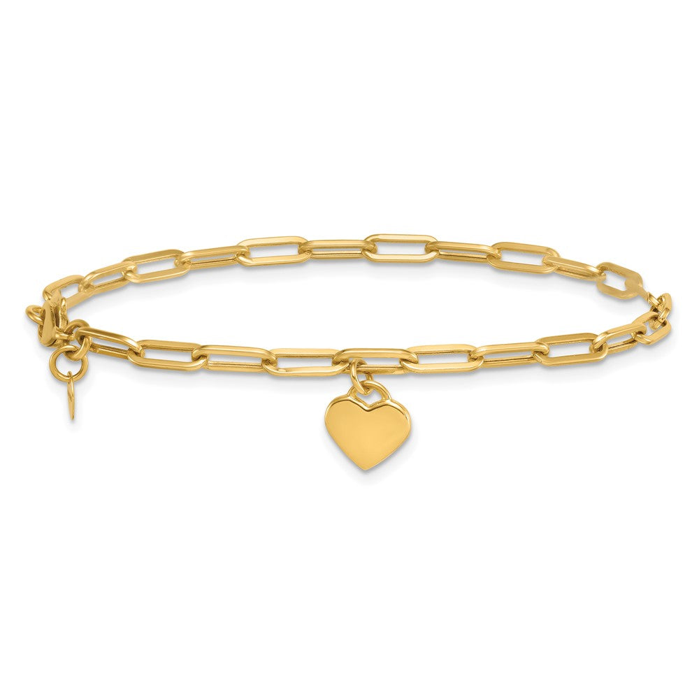 14k Polished Dangle Heart 7.25in Paperclip Bracelet