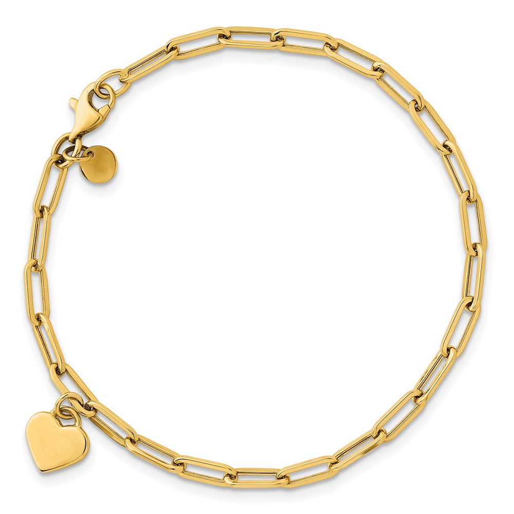 14k Polished Dangle Heart 7.25in Paperclip Bracelet