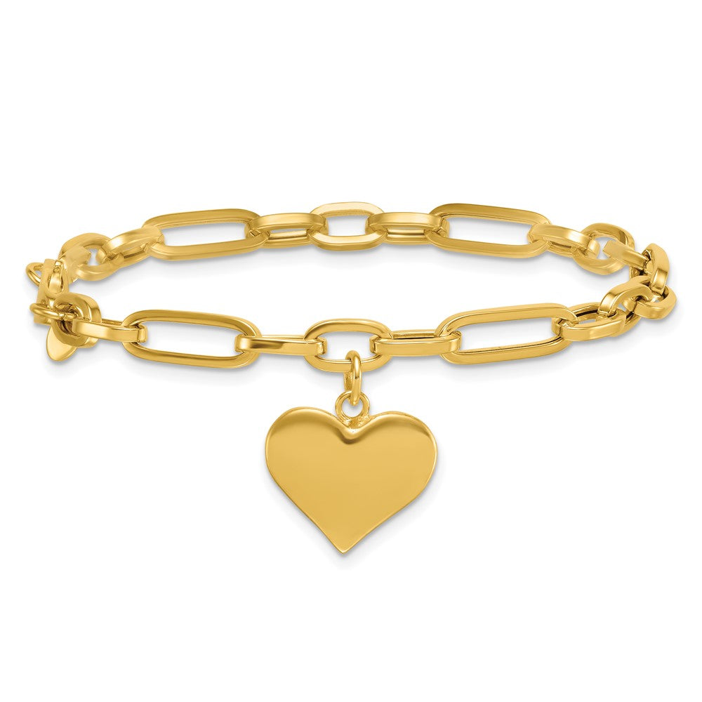 14k Polished Paperclip Link With Heart Dangle 7.5in Bracelet