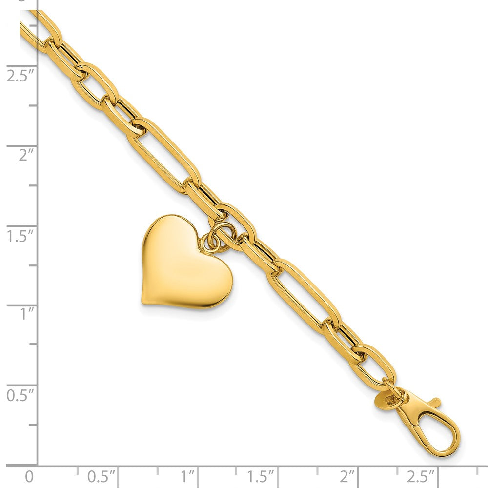 14k Polished Paperclip Link With Heart Dangle 7.5in Bracelet