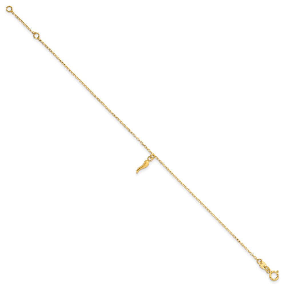 14k Polished Italian Horn Dangles w/.75in Ext Bracelet