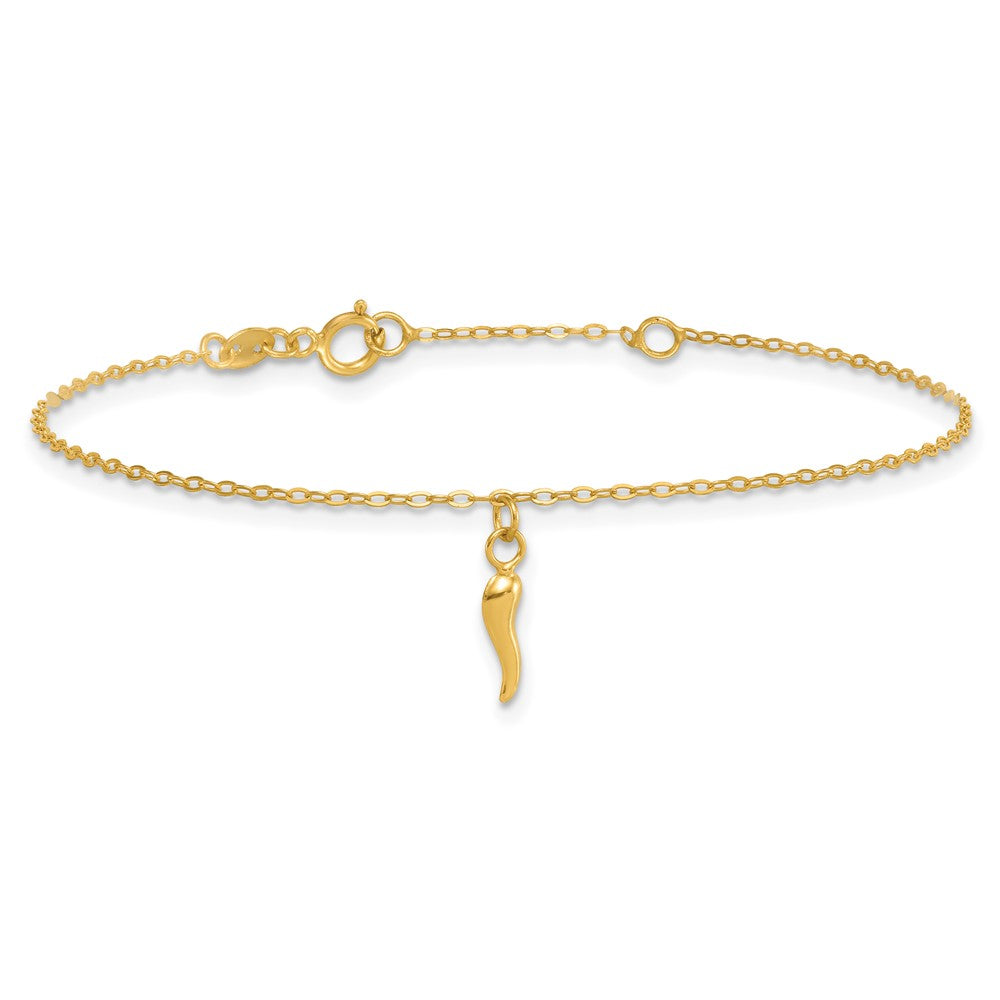 14k Polished Italian Horn Dangles w/.75in Ext Bracelet