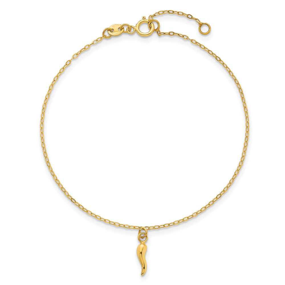 14k Polished Italian Horn Dangles w/.75in Ext Bracelet