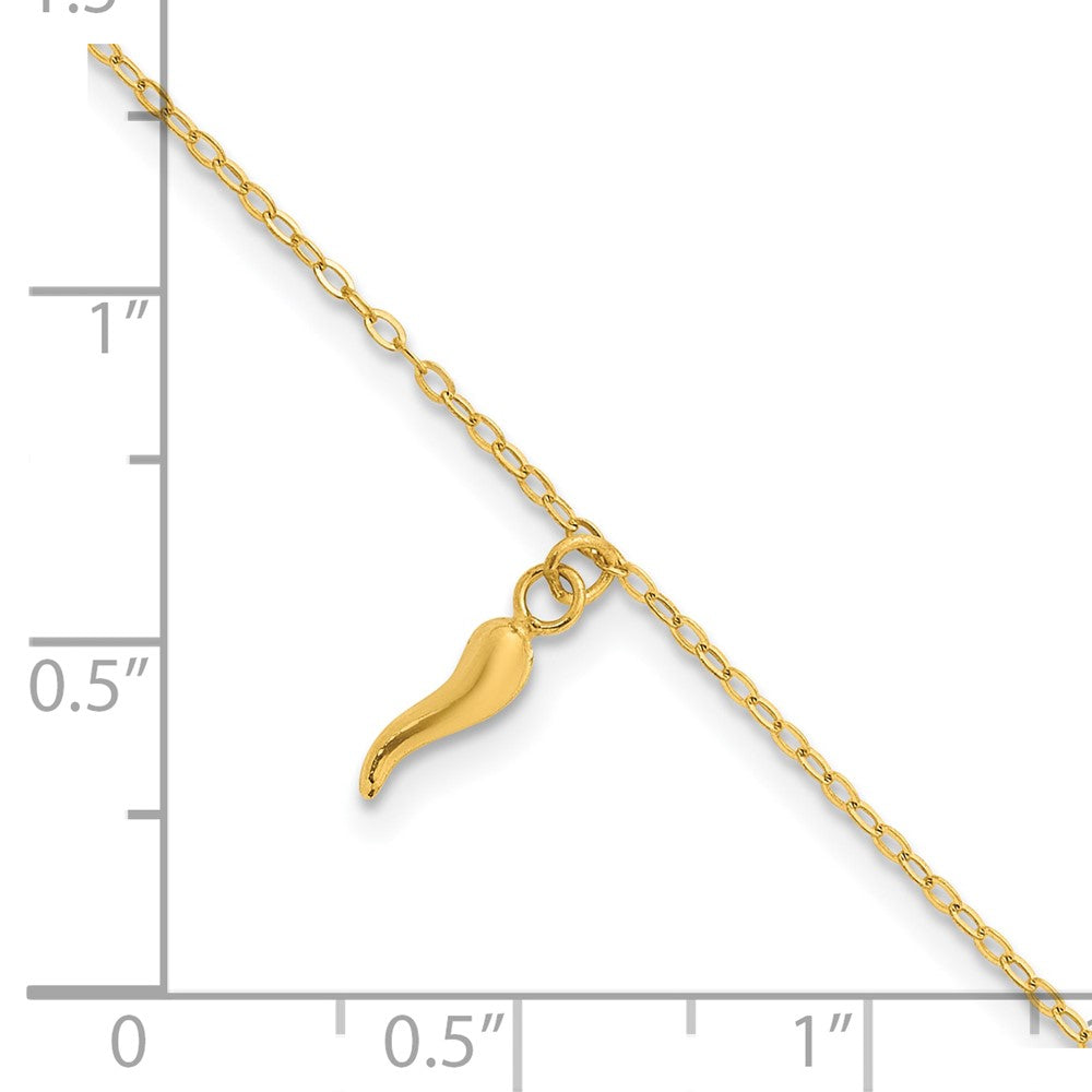 14k Polished Italian Horn Dangles w/.75in Ext Bracelet