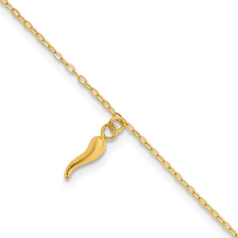 14k Polished Italian Horn Dangles w/.75in Ext Bracelet