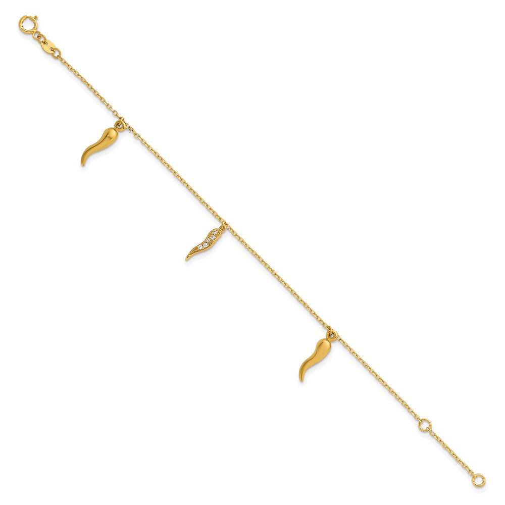 14k Polished CZ Italian Horns w/.75in Ext Bracelet