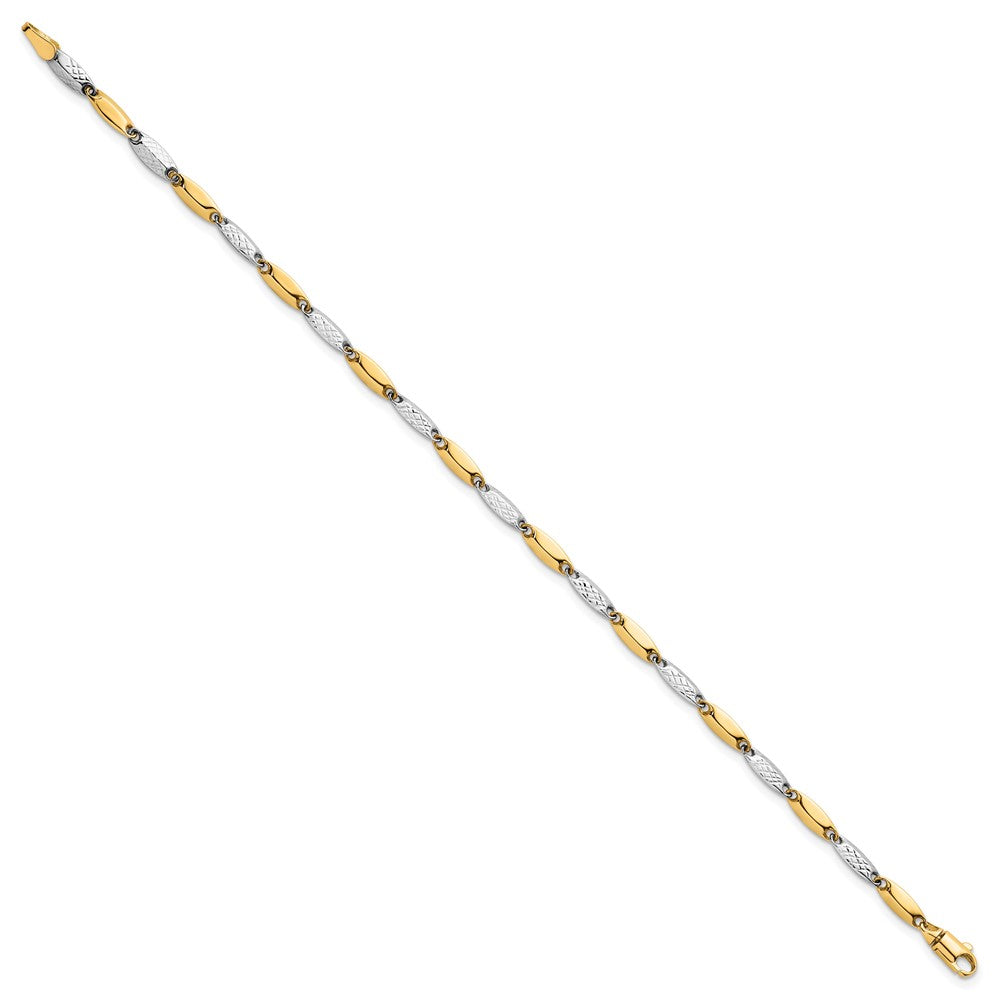 14k Two-tone Polished and Textured Fancy Link 7.5in Bracelet