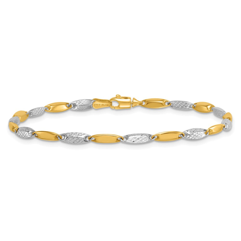 14k Two-tone Polished and Textured Fancy Link 7.5in Bracelet