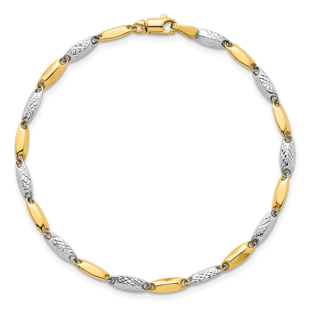 14k Two-tone Polished and Textured Fancy Link 7.5in Bracelet