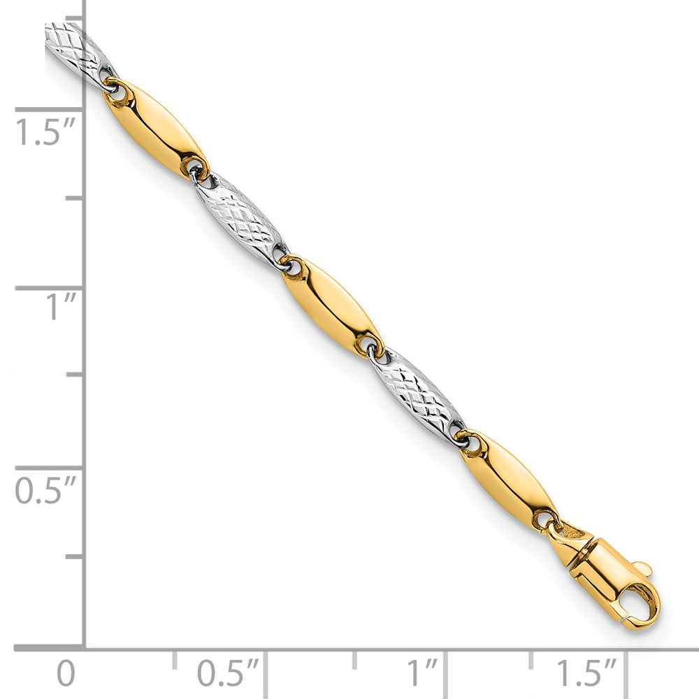 14k Two-tone Polished and Textured Fancy Link 7.5in Bracelet