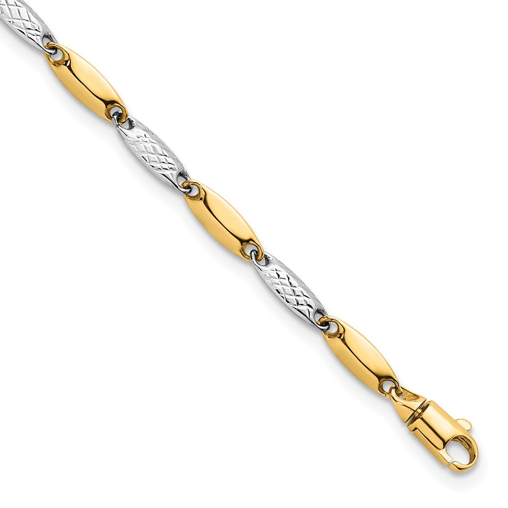 14k Two-tone Polished and Textured Fancy Link 7.5in Bracelet