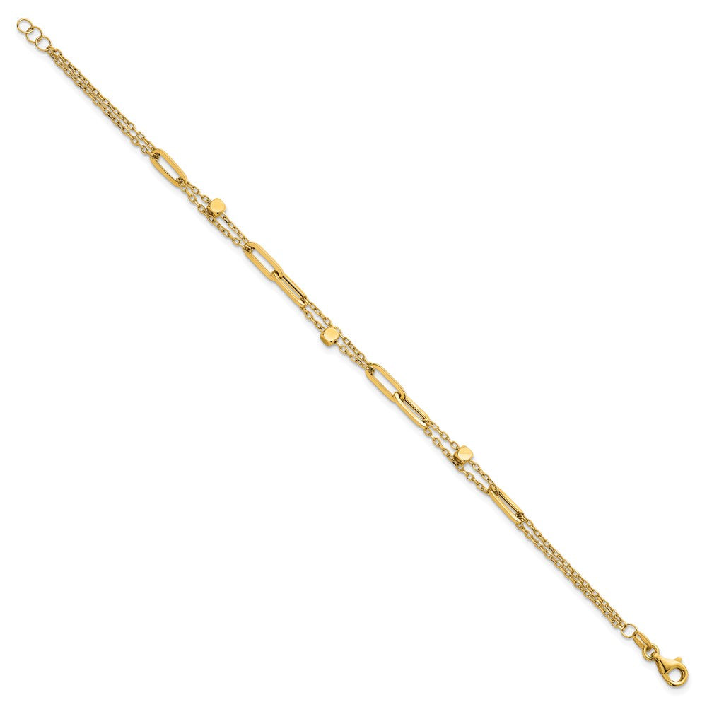 14K Polished and Beaded 2-Strand Fancy Link 7.5 Inch Bracelet