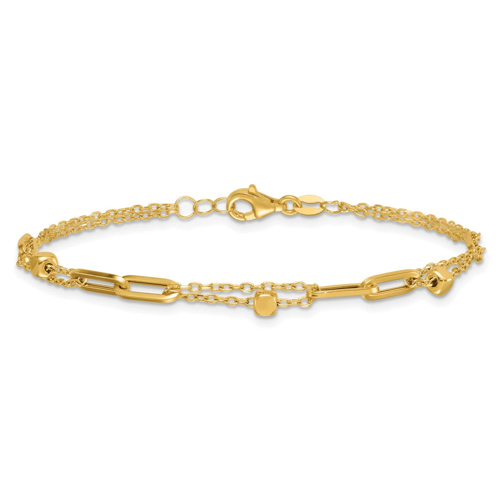 14K Polished and Beaded 2-Strand Fancy Link 7.5 Inch Bracelet