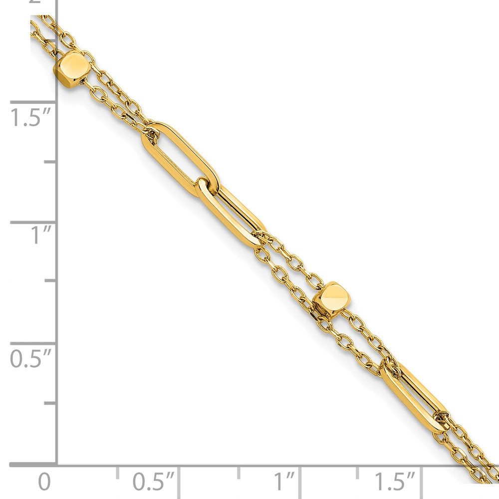 14K Polished and Beaded 2-Strand Fancy Link 7.5 Inch Bracelet