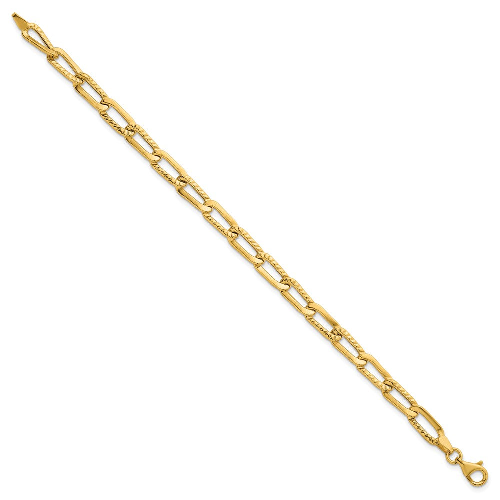 14k Polished and Textured Fancy Link 7.5in Bracelet