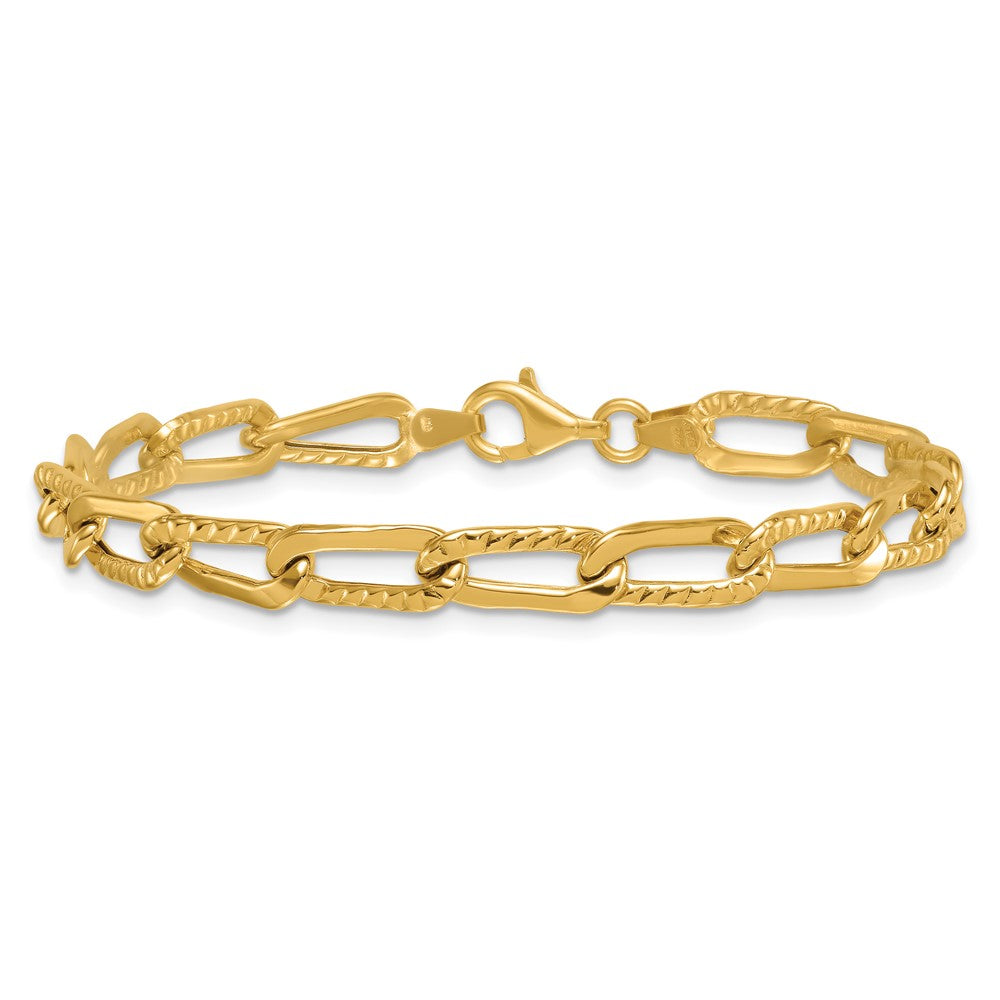 14k Polished and Textured Fancy Link 7.5in Bracelet