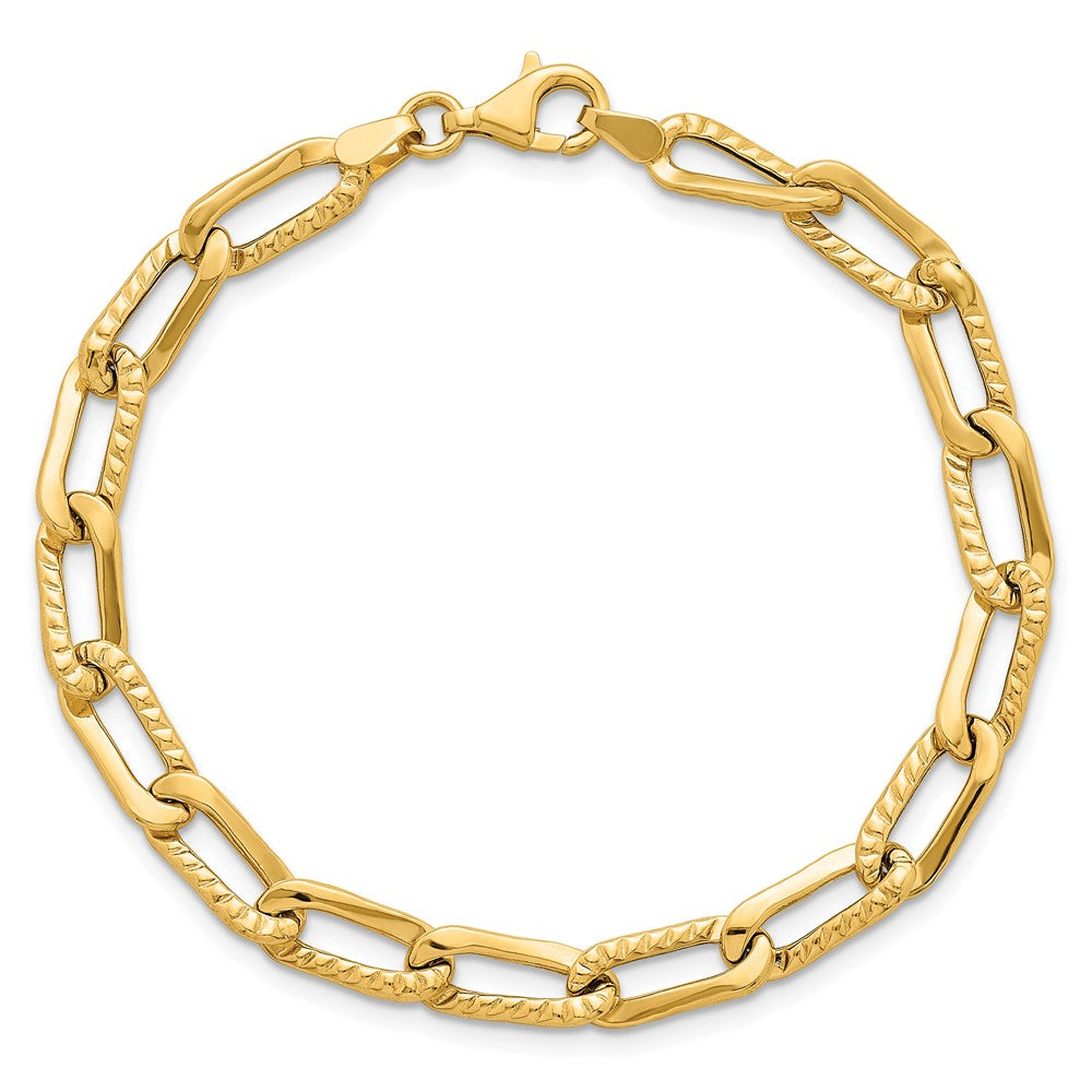14k Polished and Textured Fancy Link 7.5in Bracelet
