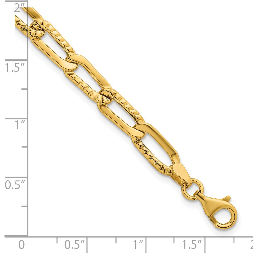 14k Polished and Textured Fancy Link 7.5in Bracelet