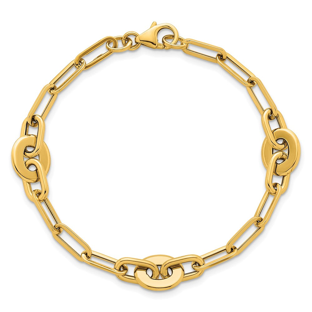 14K Polished Flat Oval and Paperclip Link 7.25 Inch Bracelet