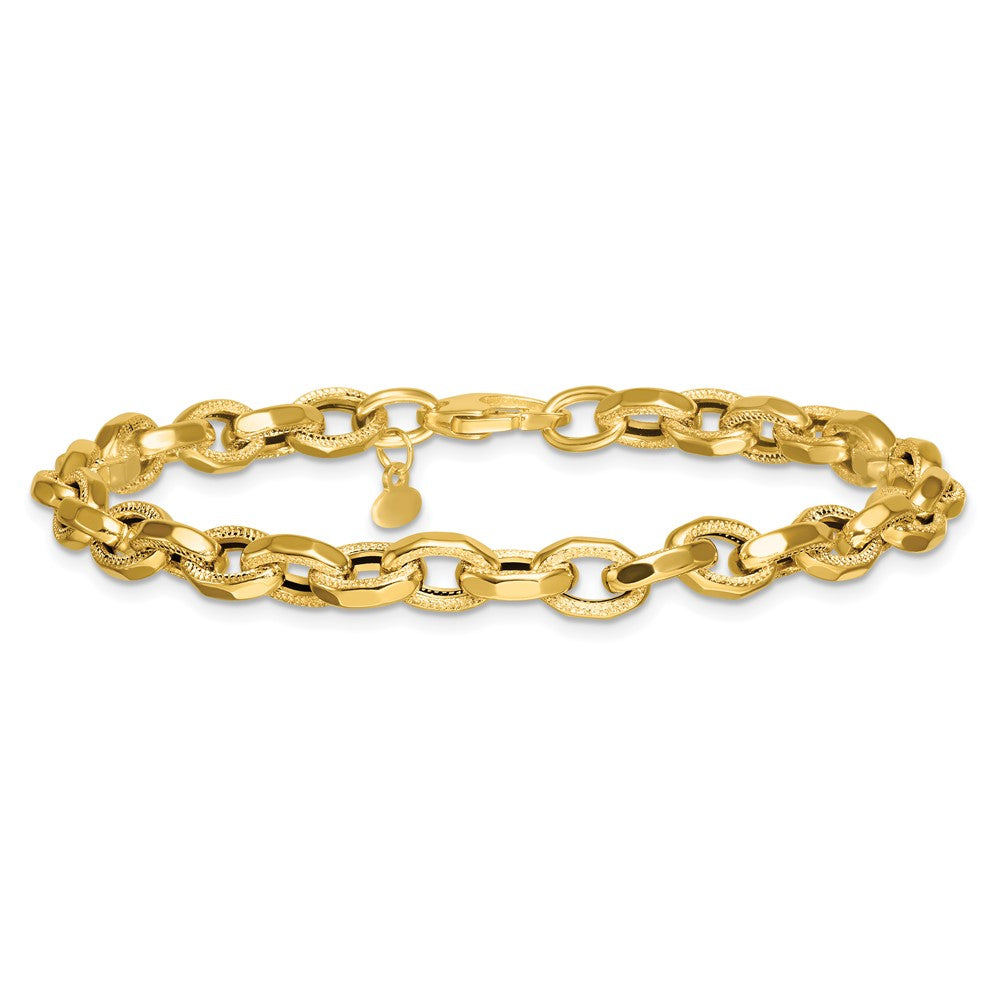 14k Polished Fancy Textured Open Link Bracelet