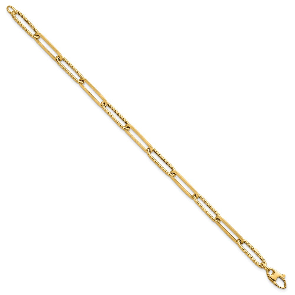 14k Polished and Textured 7.5in Paperclip Link Bracelet