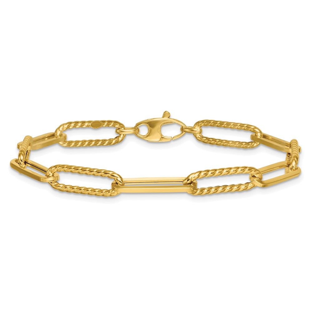 14k Polished and Textured 7.5in Paperclip Link Bracelet