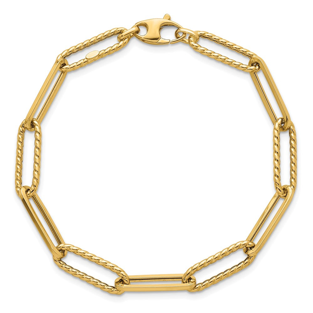 14k Polished and Textured 7.5in Paperclip Link Bracelet