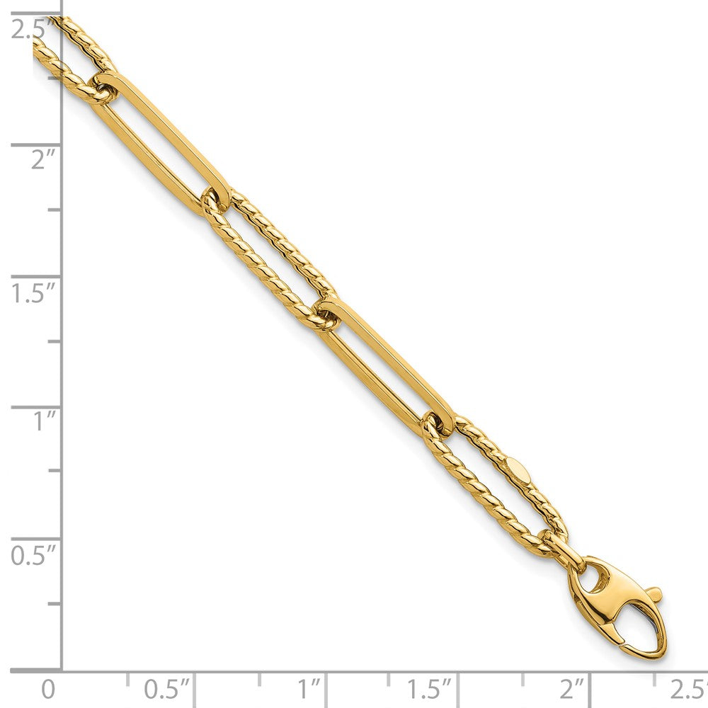 14k Polished and Textured 7.5in Paperclip Link Bracelet